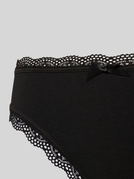 Produktfoto, String aus Baumwoll-Mix im 3er-Pack Modell 'ESSENTIAL' von DORINA w kolorze czarnym, koronka, mała kokardka, dopasowany fason