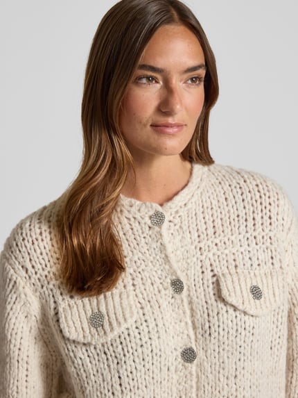 Oui Regular Fit Strickjacke mit Mohair-Anteil Beige Melange 3