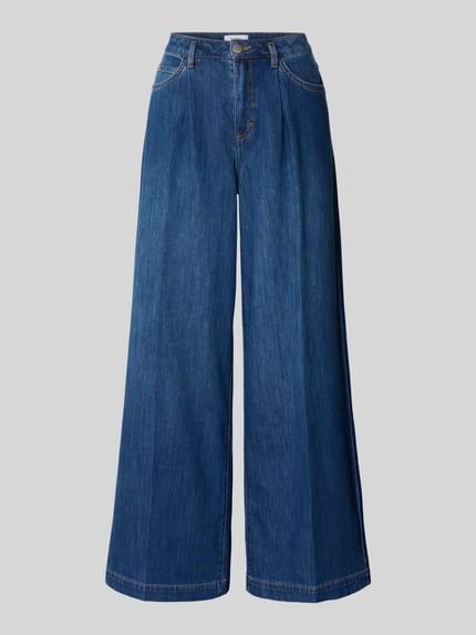 Produktfoto, Wide Leg Jeans mit Eingrifftaschen von comma, dunkelblaue Baumwoll-Mix-Jeans mit Bügelfalten und Stretch-Anteil, glatte Textur