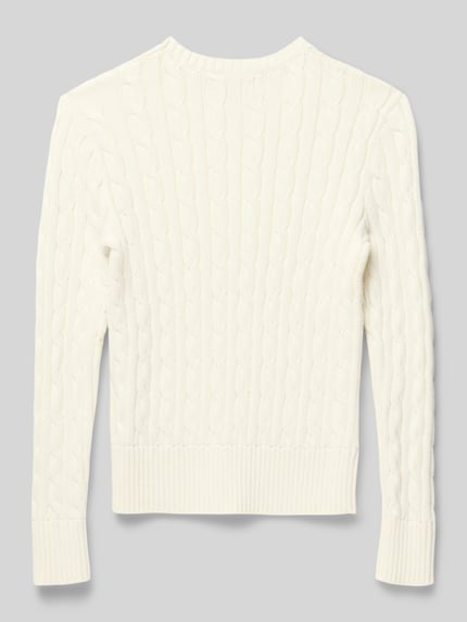 Productfoto, Regular Fit Pullover aus reiner Baumwolle van Polo Ralph Lauren Teens, uni, kabelpatroon, ronde hals, geribde boorden, katoen, crème