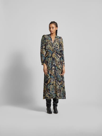 Lala Berlin Midi-jurk met v-hals Blauw gemêleerd - 4