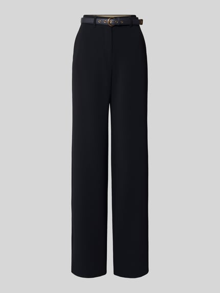 Produktfoto, Regular Fit szerokie spodnie z paskiem Model 'TAMICO' od Max Mara Studio, jednokolorowy efekt, wykończenie tkaninowe, aplikacja z wyhaftowanym logo, kieszenie z tyłu i boczne wpuszczane.