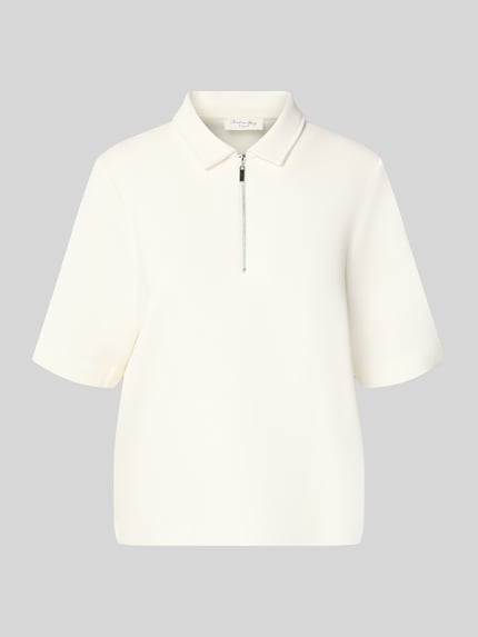 Productfoto, Regular Fit Poloshirt met ritssluiting van Christian Berg Woman, halve mouw, mix van materialen met modal, effen crèmekleur