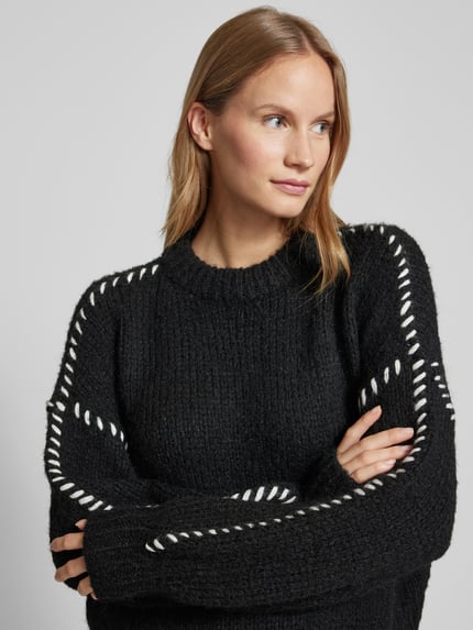 VERO MODA Relaxed Fit Strickpullover mit Kontrast-Detail Modell 'FENG' Black 3