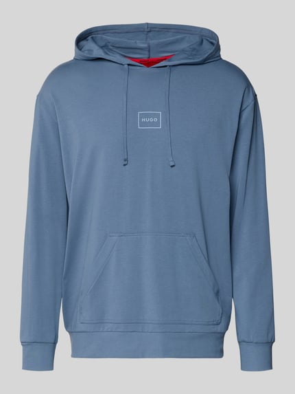 Produktfoto, Regular Fit Hoodie aus Baumwoll-Mix Modell 'LAZE' van HUGO, look: effen blauw, labelprint, kangoeroezak, capuchon met tunnelkoord, lange mouw, geribde rompzoom, sweat, katoenmix