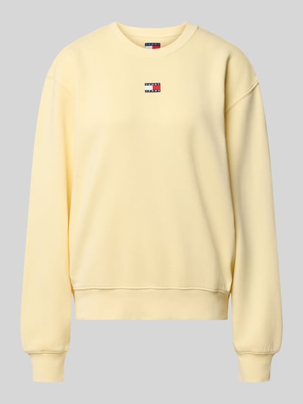 Produktfoto, Regular Fit Sweatshirt aus Baumwoll-Mix von Tommy Jeans in hellem Gelb mit kleinem Logo und weicher, glatter Textur, Damen Sweatshirt von Tommy Jeans