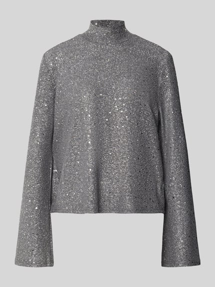 Produktfoto, Langarmbluse mit glänzender Strukturoptik von JAKE*S WOMAN COLLECTION in Grau mit Mock Neck und hochgeschlossenem Ausschnitt
