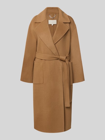 Produktfoto, Mantel aus Wolle mit Bindegürtel von Milano Italy in Camel, Reverskragen, aufgesetzte Taschen, Regular Fit, strukturierte Oberfläche