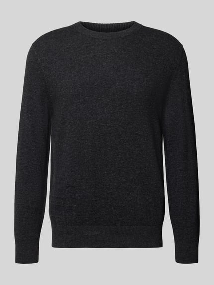Produktfoto, Regular Fit Pullover aus Baumwoll-Mix mit Schurwoll-Anteil von Marc O'Polo, dunkelgrau, melierte Struktur, dezent gerippte Bündchen.