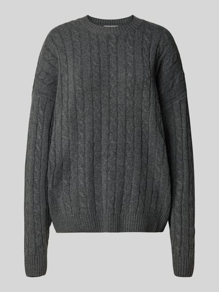 REVIEW Gebreide pullover met kabelpatroon Antraciet gemêleerd - 2