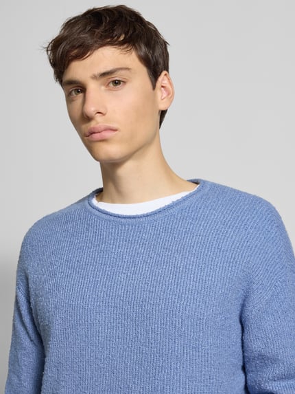 REVIEW Sweter z dzianiny z prążkowanymi wykończeniami Szaroniebieski 3