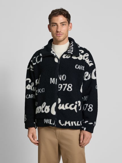 Carlo Colucci Oversized Teddyjacke mit Reißverschluss Black 4
