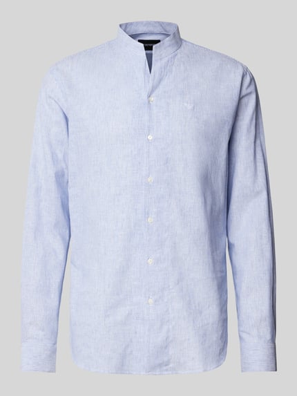 Emporio Armani Regular Fit Freizeithemd aus Leinen-Baumwoll-Mix Hellblau 2