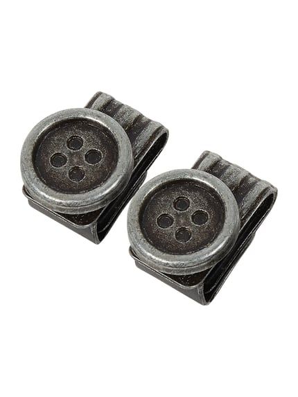 Produktfoto, zwei silberfarbene Vario Knopf-Clips mit matter, glatter Textur, Zubehör für Hosenträger in Geschenkbox von Lloyd Men's Belts