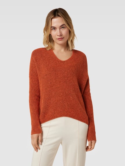 MOS MOSH Gebreide pullover met V-hals, model 'THORA' Oranje - 4