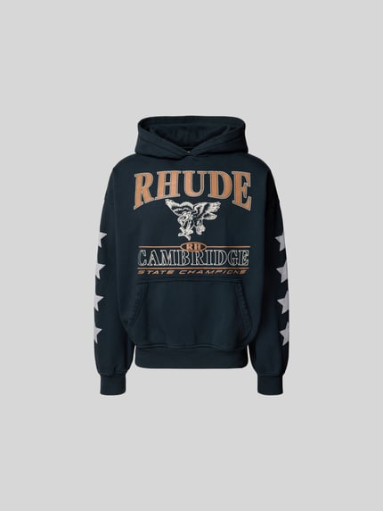 Rhude 후디 라벨 프린트 블랙