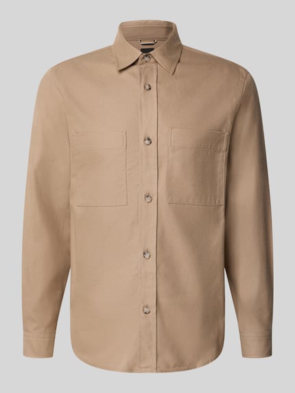Produktfoto, Relaxed Fit Freizeithemd aus Baumwoll-Lyocell-Mix Modell 'OWEN' von BOSS in Beige, Struktur, Webware, einreihige Knopfleiste, Brusttasche