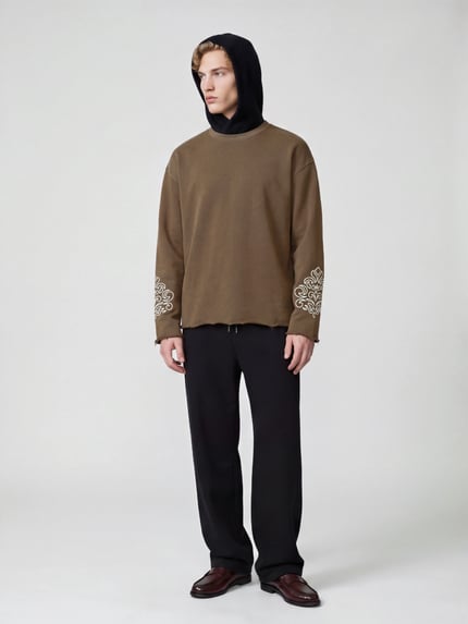 Don´t Waste Culture Sweatshirt mit Stickereiärmeln Modell 'ONA' Mittelbraun 1