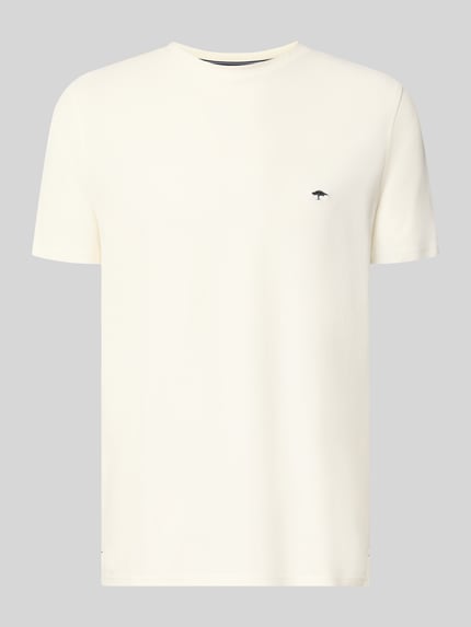 Produktfoto, Regular Fit T-shirt met gestikt logo van Fynch-Hatton in gebroken wit, puur katoen, ronde hals, ruglengte maat M 68 cm