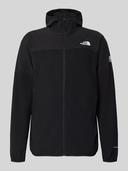 Produktfoto, Jacke mit Logo und Reißverschluss von The North Face in Schwarz, Material-Mix mit Stretch, Regular Fit, Kapuze, Frontansicht