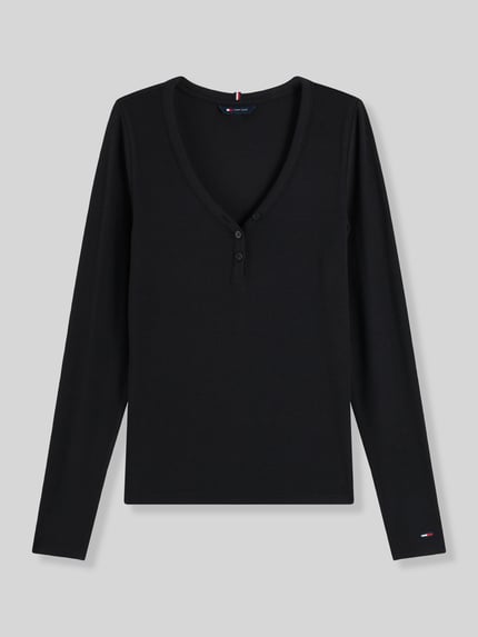 Tommy Jeans Longsleeve mit Henley-Ausschnitt Black 2