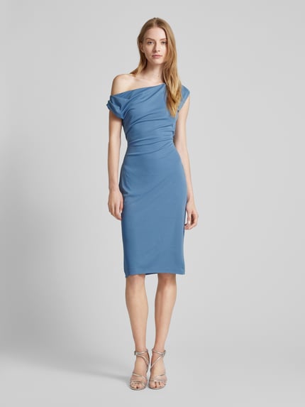 Lauren Ralph Lauren Knielange one shoulder-jurk in effen design Lichtblauw - 1