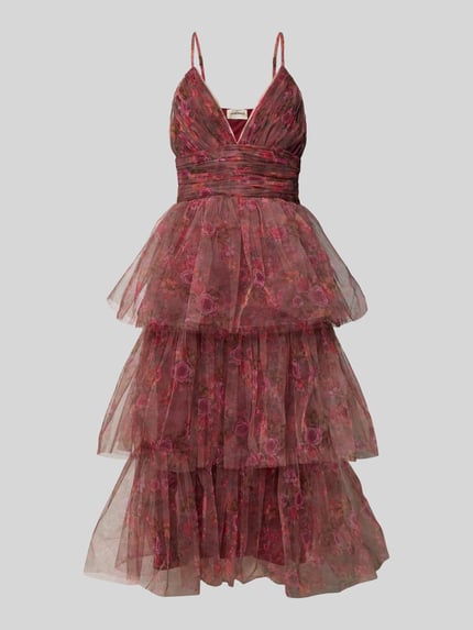 Lace & Beads Knielanges Cocktailkleid mit Volants Bordeaux 2