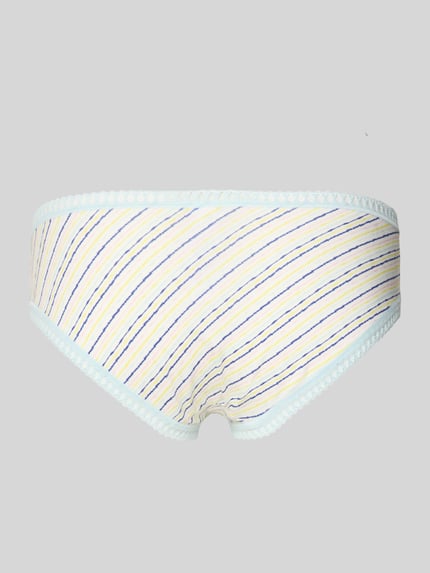 Produktfoto, Slim Fit Slip mit Logo-Print Modell 'Crush' im 3er-Pack von Sloggi, dames slip van katoenmix, set van 3, gestreept patroon in geel, wit en blauw, zachte textuur