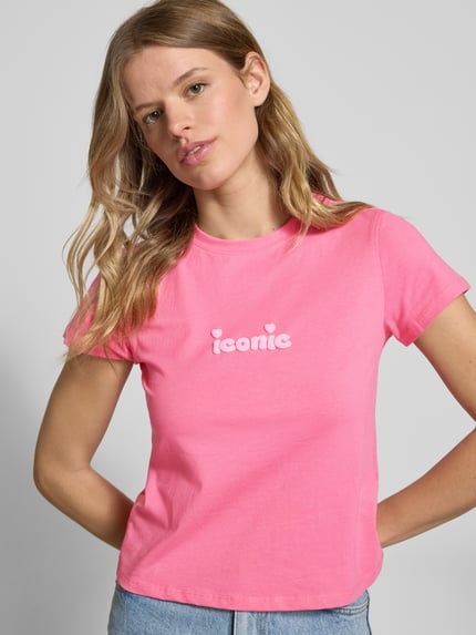 REVIEW T-Shirt mit Statement-Stitching Neon Pink 3