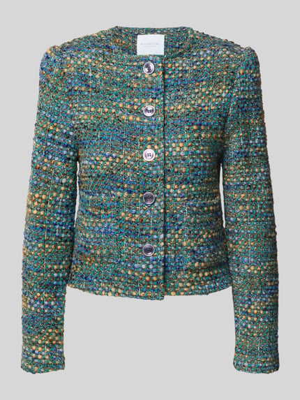 Produktfoto, Blazer mit Woll-Anteil von Rich & Royal dla kobiet, fakturowany wzór, okrągły dekolt, dopasowany krój, mieszanka wełny, długość tyłu 54 cm w rozmiarze 36, szerokość w rozmiarze 36: 46 cm, długość rękawów 66 cm
