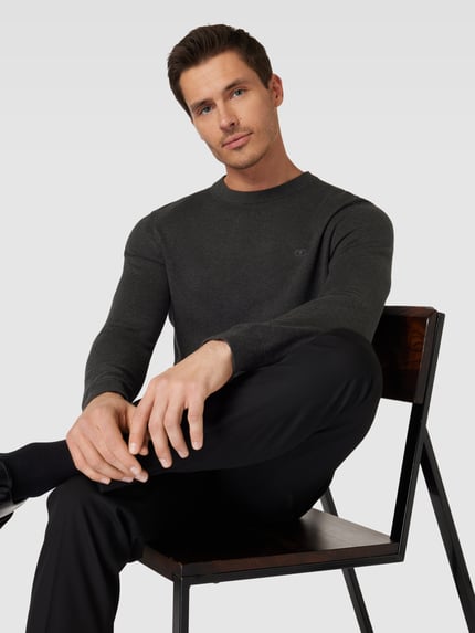 Tom Tailor Regular Fit Strickpullover aus reiner Baumwolle mit Rundhalsausschnitt Anthrazit 3