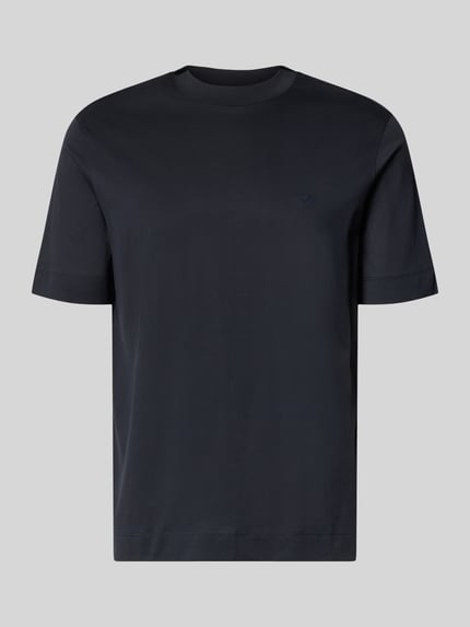 Produktfoto, T-Shirt mit Rundhalsausschnitt von Emporio Armani in Dunkelblau, Regular-Fit, gesäumte Abschlüsse:, 1/2-Arm, Rückenlänge 71 cm bei Größe M