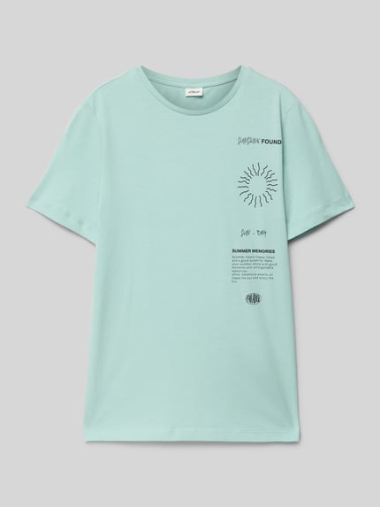 s.Oliver RED LABEL T-shirt o kroju regular fit z czystej bawełny Turkusowy 1