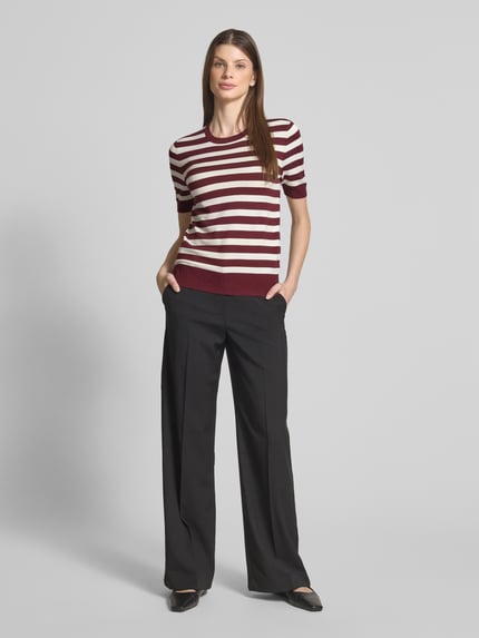 Jake*s Casual Strickshirt aus Viskose-Mix mit Streifenmuster Dunkelrot 1