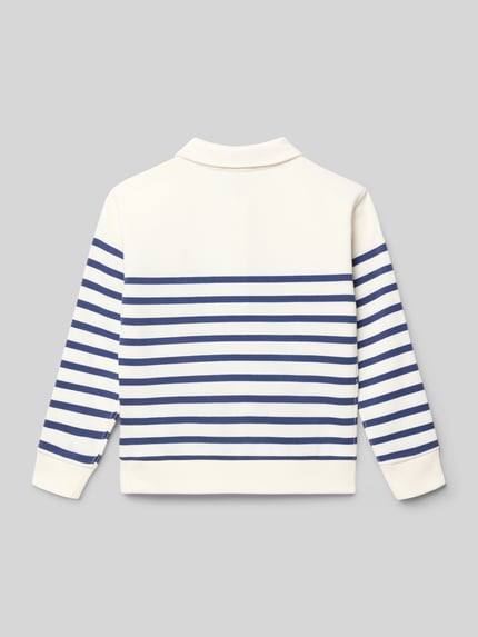Produktfoto, Regular Fit sweatshirt uit katoenmix van Polo Ralph Lauren Kids met all-over streepmotief, gestikt logo, overhemdkraag met ritssluiting, lange mouwen, geribde mouw- en rompzoom, sweatmateriaal, wit-blauw gestreept