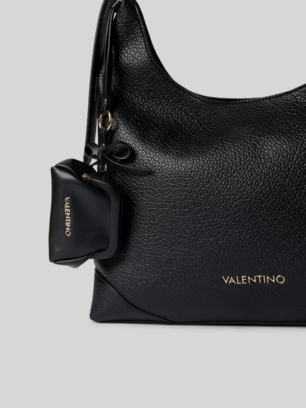 Productfoto, zwarte schoudertas met logodetail model 'NORTHA RE' van Valentino Bags, grof generfd oppervlak, Dames schoudertas