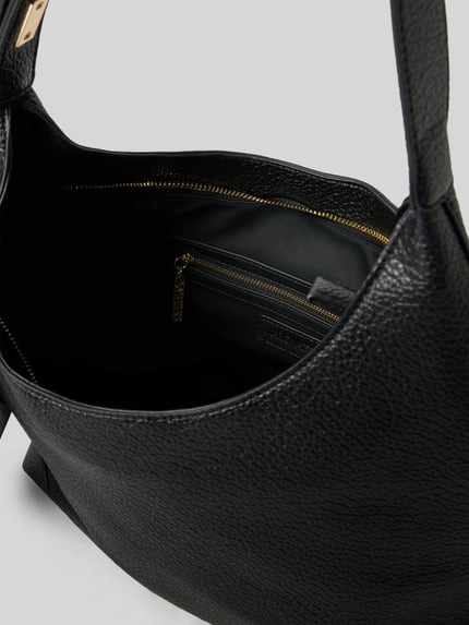 Productfoto, zwarte schoudertas met logodetail, structuurlederlook, binnenzak met rits, Umhängetasche mit Logo-Detail model 'NORTHA RE' van Valentino Bags, Dames