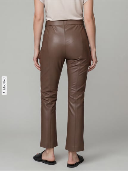 Raffaello Rossi Wide leg kunstleren broek van viscosemix model 'MACY' Taupe - 5