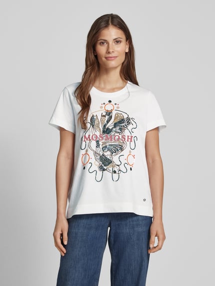 MOS MOSH T-shirt met labelprint, model 'HALLIN' Wit - 4