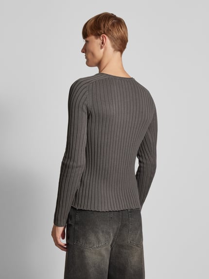 REVIEW Strickpullover mit geripptem Rundhalsausschnitt Dunkelgrau 5