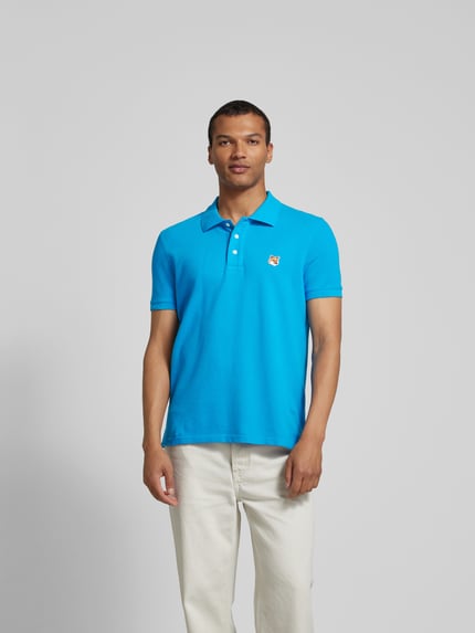 MAISON KITSUNÉ Koszulka polo z aplikacje z motywem Królewski niebieski 4