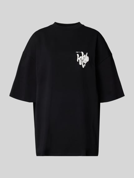 Produktfoto, Oversized T-Shirt mit Label-Print von Karo Kauer in Schwarz mit weißem Print, reine Baumwolle, Rundhalsausschnitt