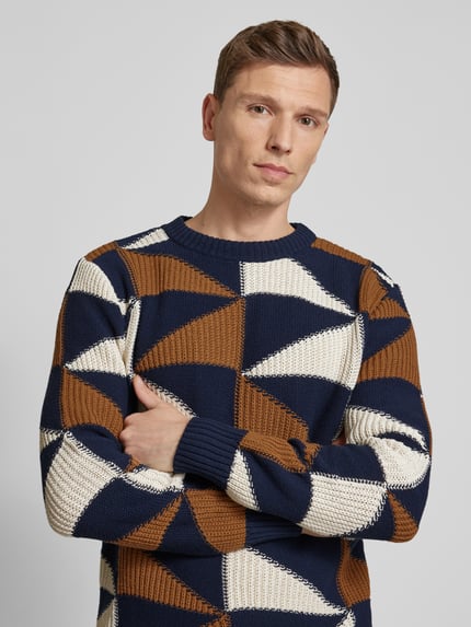 Thinking Mu Strickpullover mit Allover-Muster Dunkelblau 3
