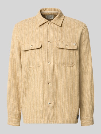 Produktfoto, Relaxed Fit Hemdjacke mit Brusttaschen von Scotch & Soda in Beige mit Allover-Muster, Kentkragen, Knopfleiste, Label-Detail, für Herren