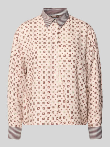 Produktfoto, Regular Fit Hemdbluse aus reiner Viskose mit Allover-Muster von Emily Van den Bergh, dames blouse met blousekraag, all-over motief, ruglengte maat 36: 58 cm, mouwlengte maat 36: 54 cm, lichtroze en bruin, zachte stofstructuur