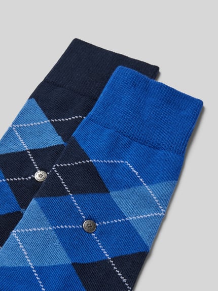 Burlington Sokken met labelapplicatie in een set van 2 paar, model 'Everyday Argyle' Donkerblauw - 2