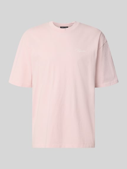 Produktfoto, Oversized T-Shirt aus reiner Baumwolle Modell 'Pike' von Pegador in Hellrosa, Rundhalsausschnitt, Halbarm, Label-Stitching auf Brust, glatte Struktur