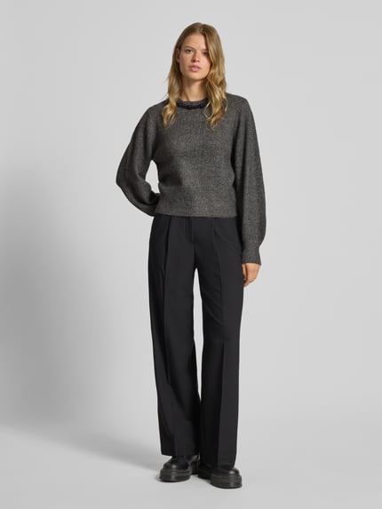 ONLY Regular Fit Strickpullover mit Schmucksteinbesatz Modell 'ELSA' Mittelgrau Melange 1