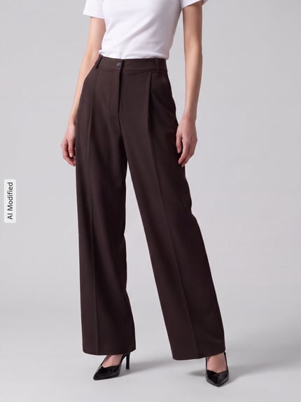 VERO MODA Szerokie spodnie z dodatkiem wiskozy model 'STELLA' Czekoladowy 4