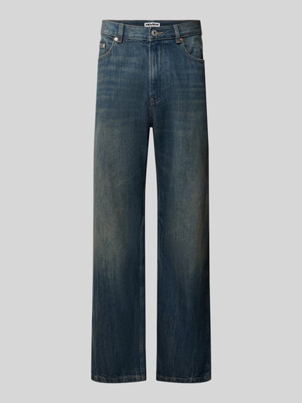 REVIEW straight fit jeans van puur katoen in used-look Donkerblauw - 2